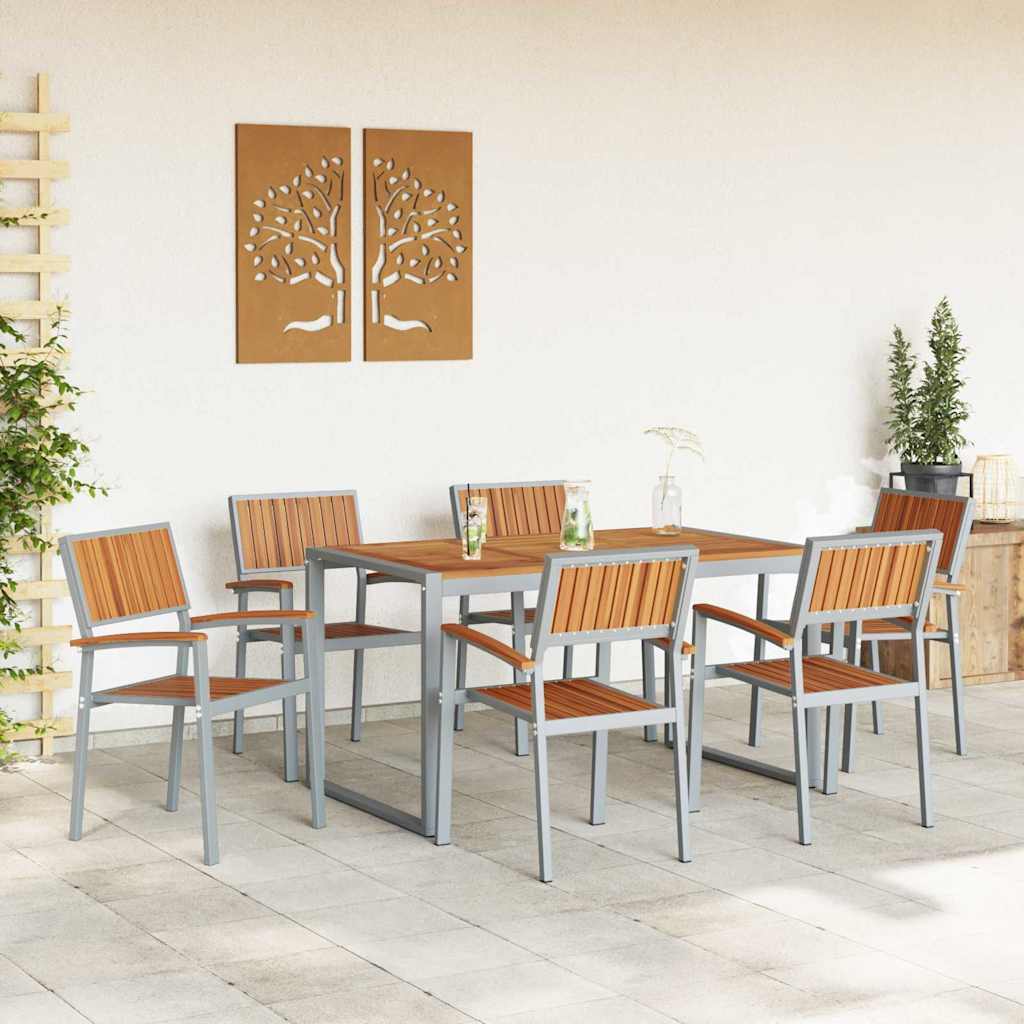 Tuin eettafelset 7 pcs Grijs Massief Acaciahout is nu te koop bij PeponiXL, paradijselijk wonen!