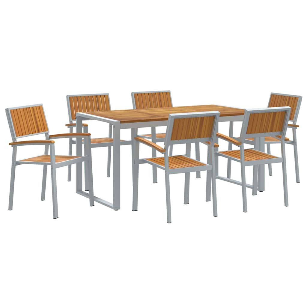 Tuin eettafelset 7 pcs Grijs Massief Acaciahout is nu te koop bij PeponiXL, paradijselijk wonen!