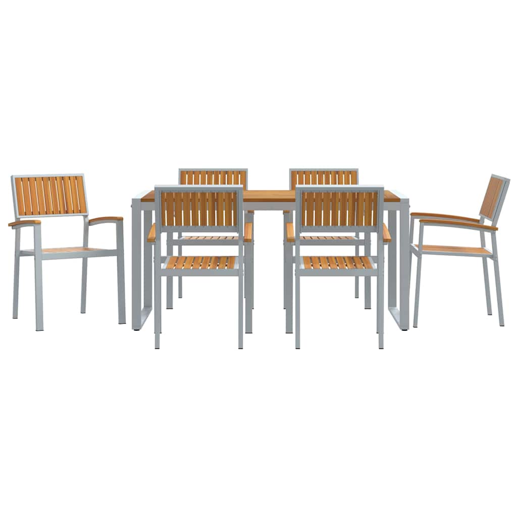Tuin eettafelset 7 pcs Grijs Massief Acaciahout is nu te koop bij PeponiXL, paradijselijk wonen!