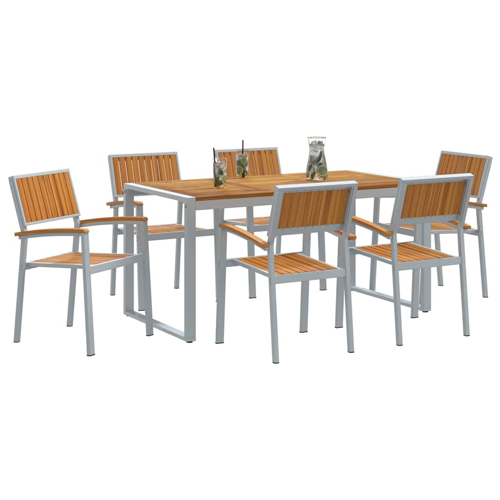 Tuin eettafelset 7 pcs Grijs Massief Acaciahout is nu te koop bij PeponiXL, paradijselijk wonen!