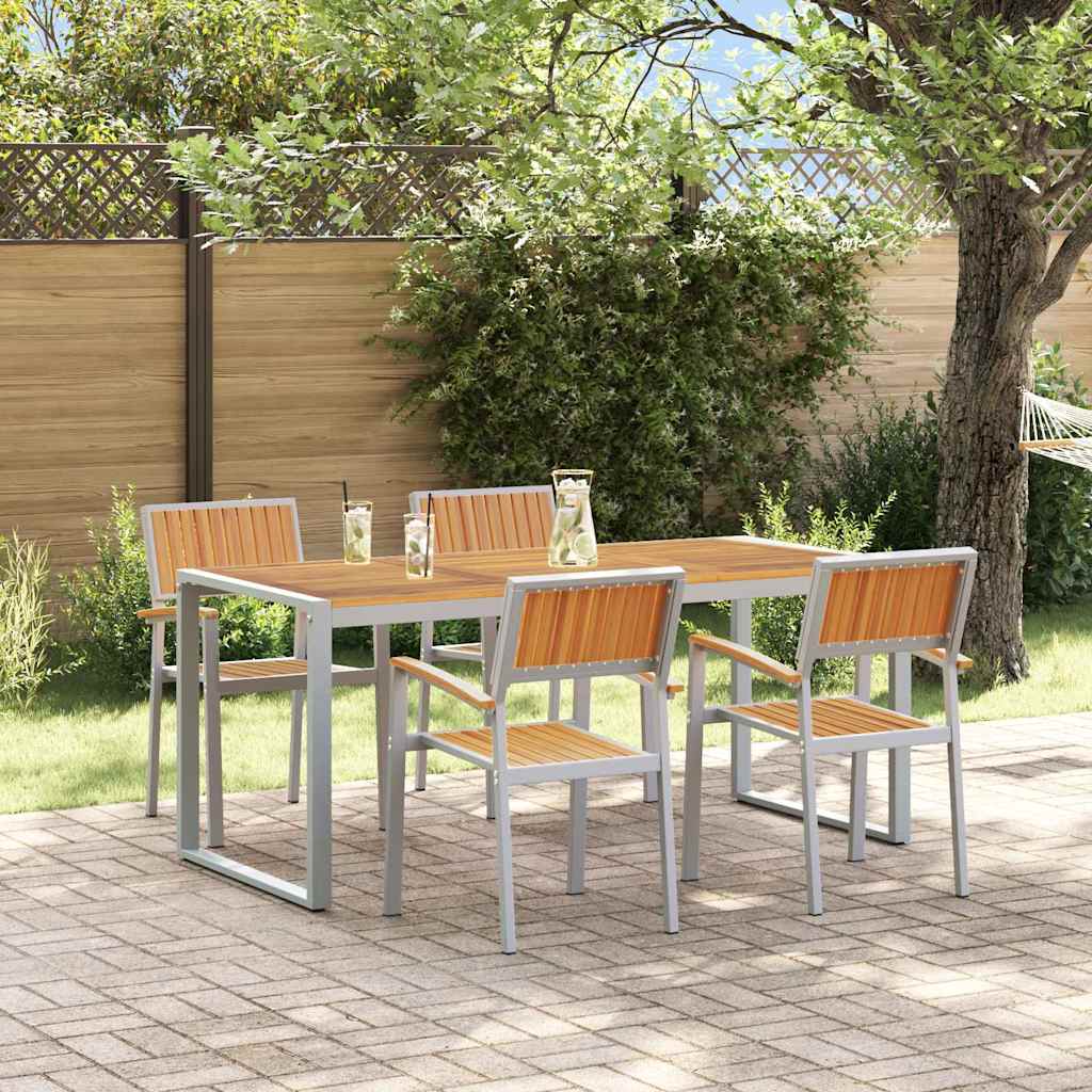 Tuin eettafelset 5 pcs Grijs Massief Acaciahout is nu te koop bij PeponiXL, paradijselijk wonen!