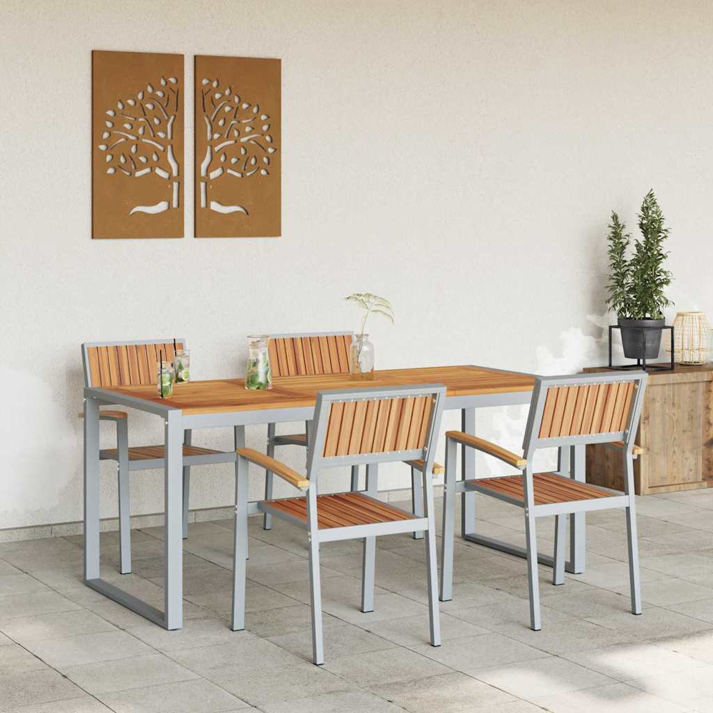 Tuin eettafelset 5 pcs Grijs Massief Acaciahout is nu te koop bij PeponiXL, paradijselijk wonen!