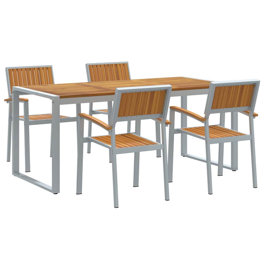 Tuin eettafelset 5 pcs Grijs Massief Acaciahout is nu te koop bij PeponiXL, paradijselijk wonen!