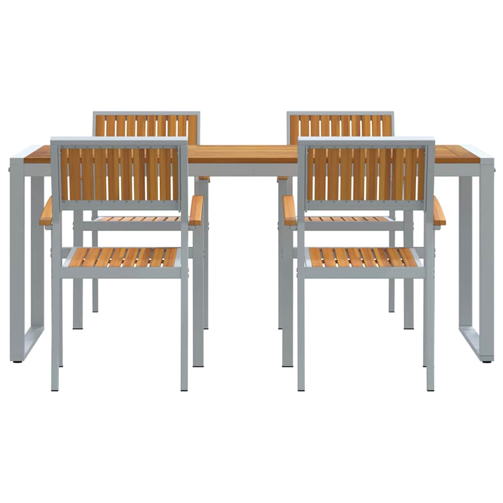Tuin eettafelset 5 pcs Grijs Massief Acaciahout is nu te koop bij PeponiXL, paradijselijk wonen!