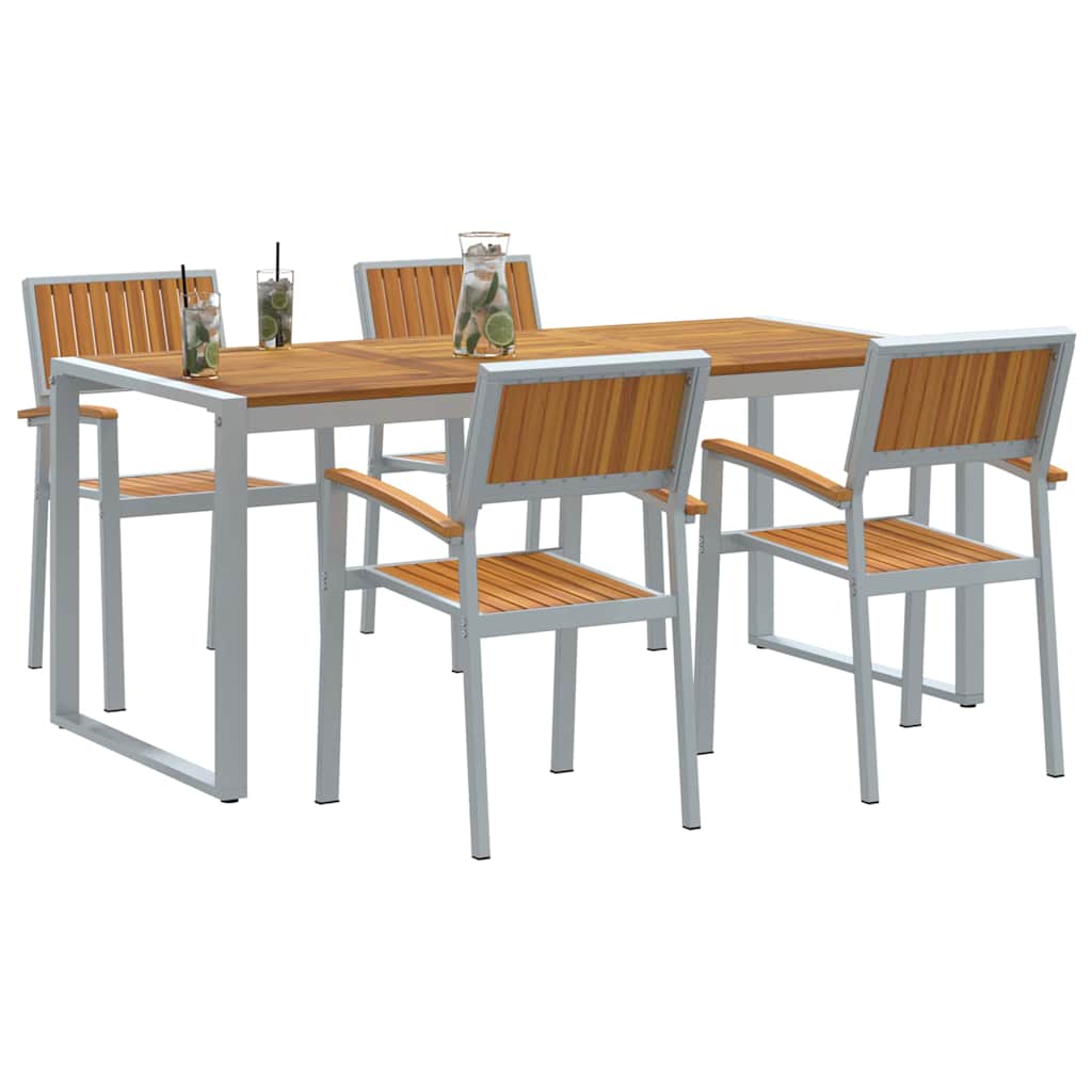 Tuin eettafelset 5 pcs Grijs Massief Acaciahout is nu te koop bij PeponiXL, paradijselijk wonen!