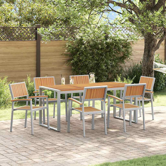 Tuin eettafelset 7 pcs Grijs Massief Acaciahout is nu te koop bij PeponiXL, paradijselijk wonen!
