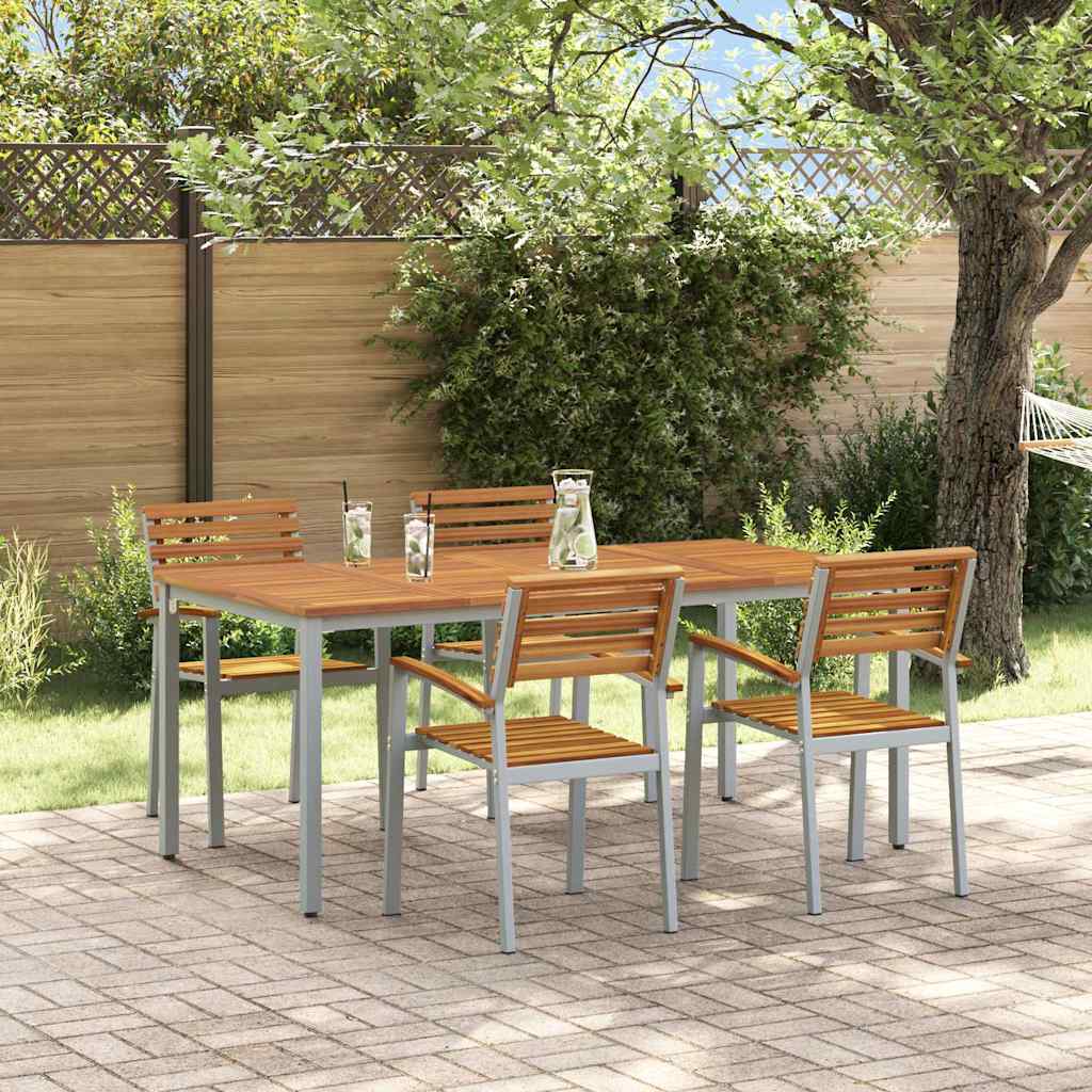 Tuin eettafelset 5 pcs Grijs Massief Acaciahout is nu te koop bij PeponiXL, paradijselijk wonen!