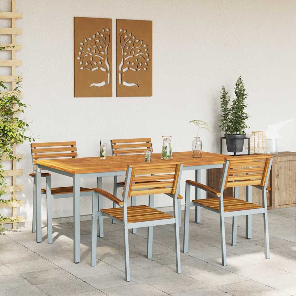 Tuin eettafelset 5 pcs Grijs Massief Acaciahout is nu te koop bij PeponiXL, paradijselijk wonen!