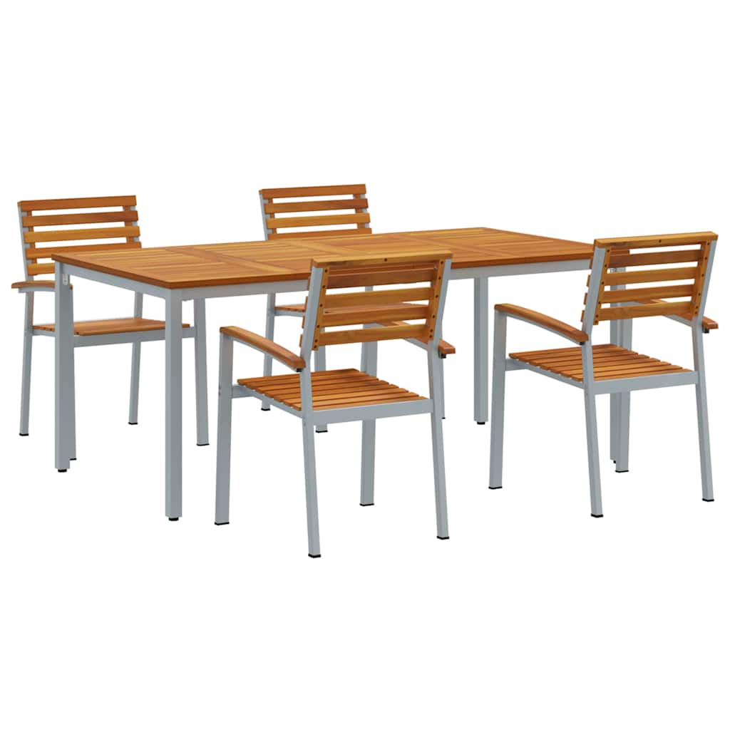 Tuin eettafelset 5 pcs Grijs Massief Acaciahout is nu te koop bij PeponiXL, paradijselijk wonen!