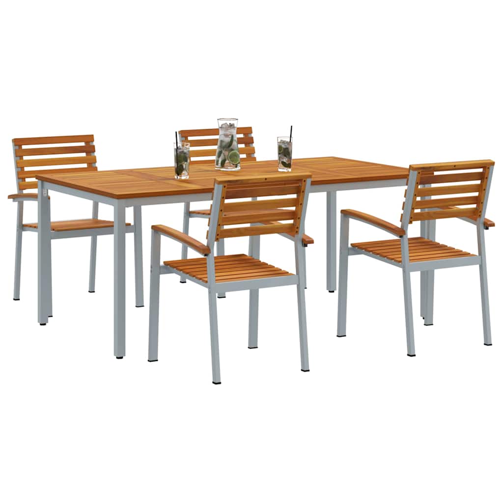 Tuin eettafelset 5 pcs Grijs Massief Acaciahout is nu te koop bij PeponiXL, paradijselijk wonen!