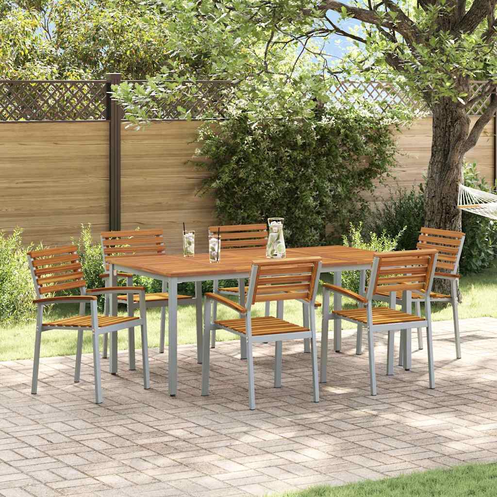 Tuin eettafelset 7 pcs Grijs Massief Acaciahout is nu te koop bij PeponiXL, paradijselijk wonen!