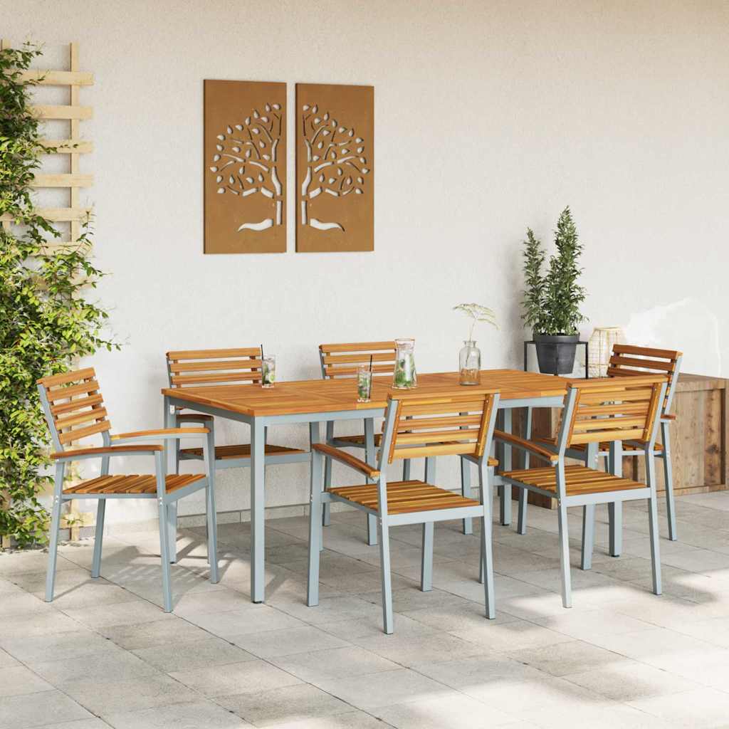 Tuin eettafelset 7 pcs Grijs Massief Acaciahout is nu te koop bij PeponiXL, paradijselijk wonen!