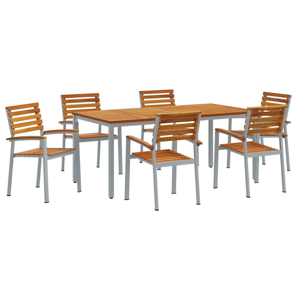 Tuin eettafelset 7 pcs Grijs Massief Acaciahout is nu te koop bij PeponiXL, paradijselijk wonen!