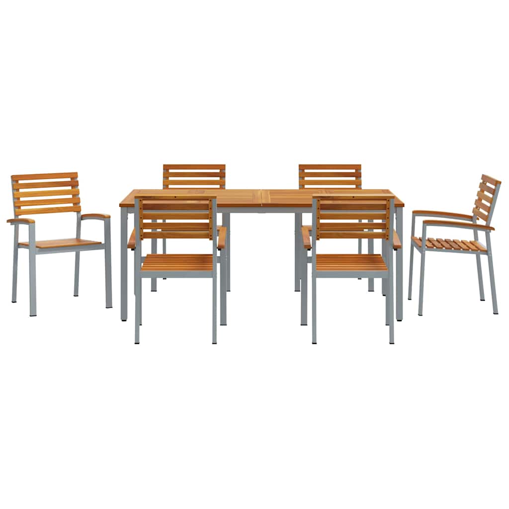 Tuin eettafelset 7 pcs Grijs Massief Acaciahout is nu te koop bij PeponiXL, paradijselijk wonen!