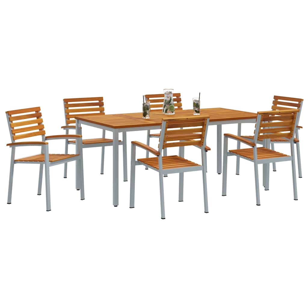 Tuin eettafelset 7 pcs Grijs Massief Acaciahout is nu te koop bij PeponiXL, paradijselijk wonen!