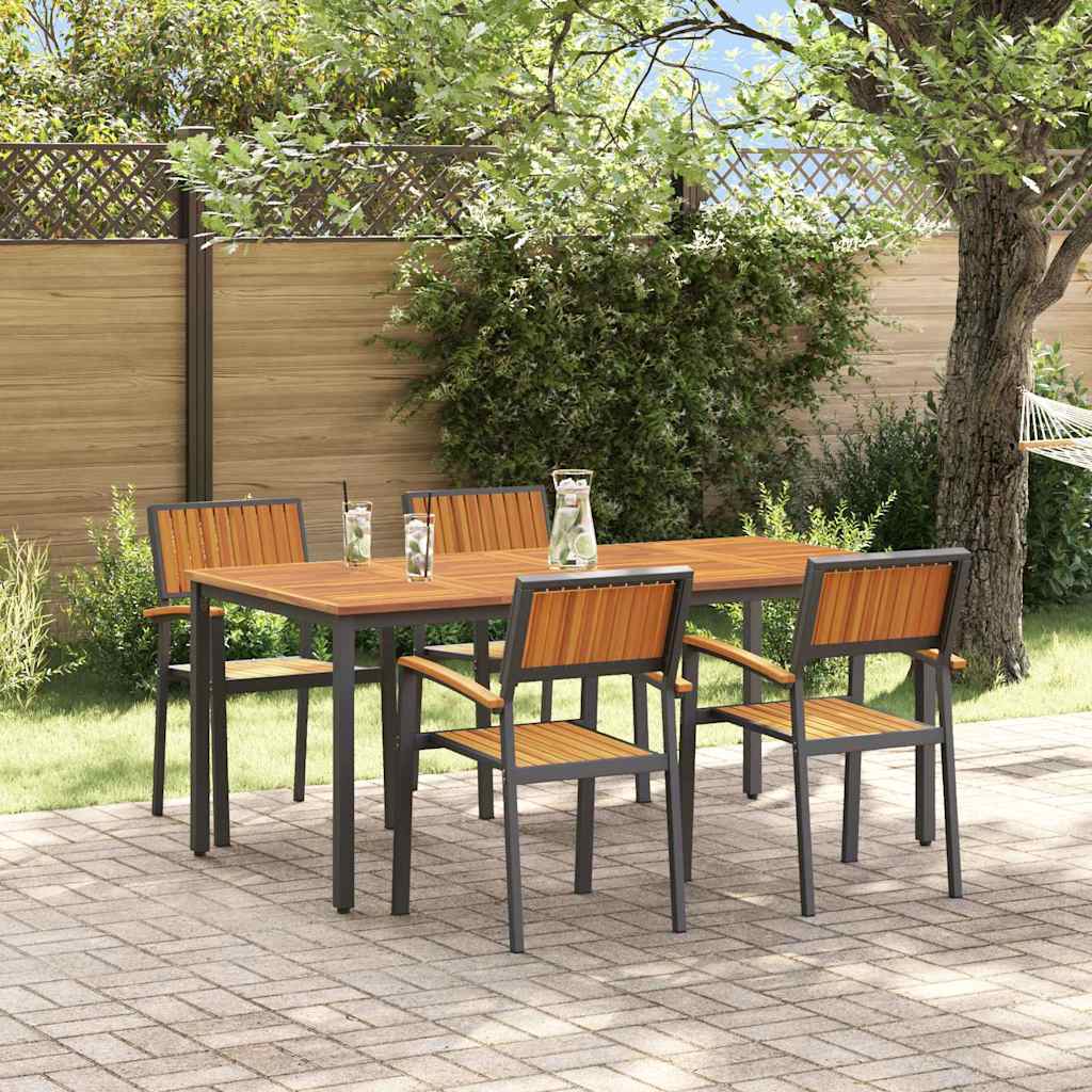 Tuin eettafelset 5 pcs Zwart Massief Acaciahout is nu te koop bij PeponiXL, paradijselijk wonen!