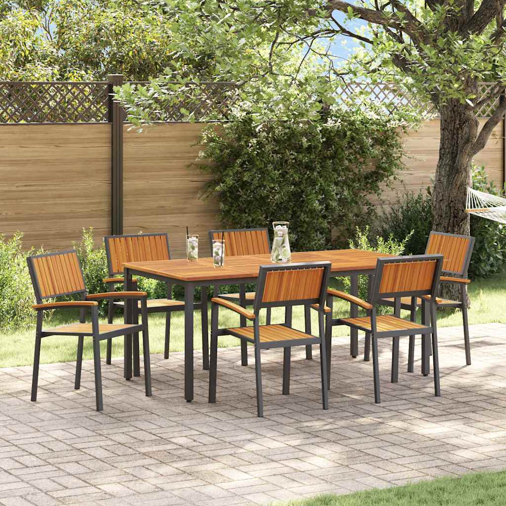 Tuin eettafelset 7 pcs Zwart Massief Acaciahout