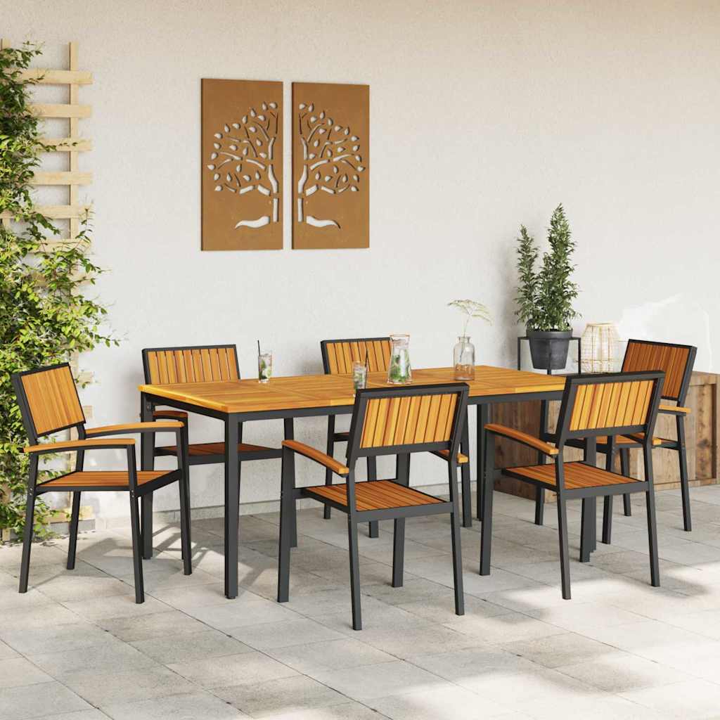 Tuin eettafelset 7 pcs Zwart Massief Acaciahout
