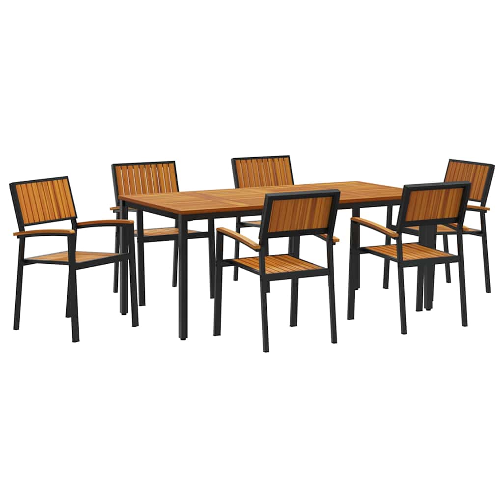 Tuin eettafelset 7 pcs Zwart Massief Acaciahout