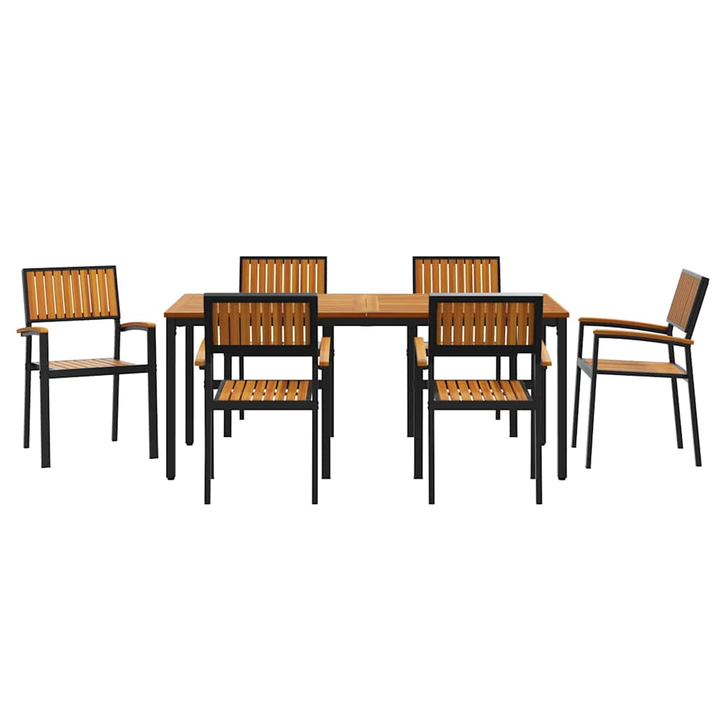Tuin eettafelset 7 pcs Zwart Massief Acaciahout