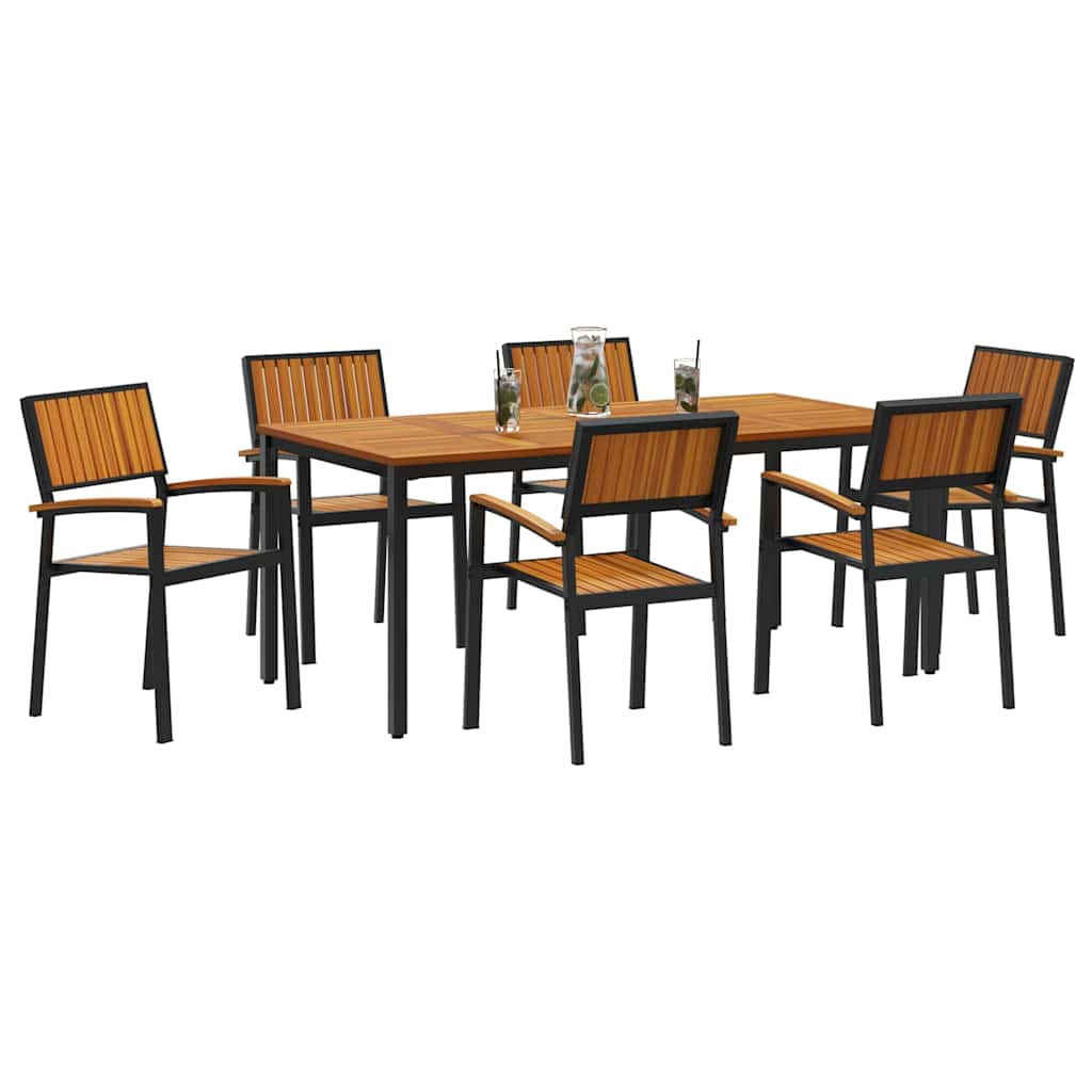 Tuin eettafelset 7 pcs Zwart Massief Acaciahout