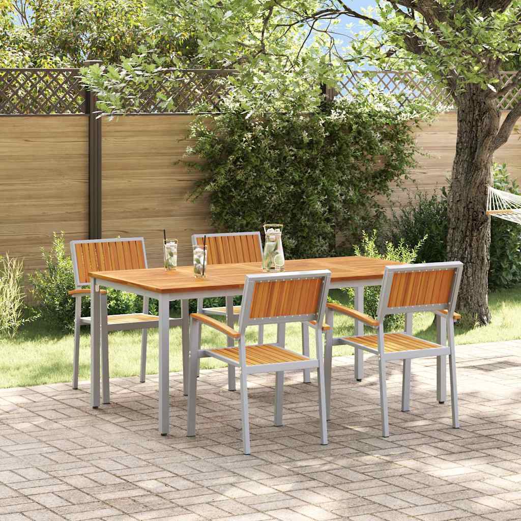 Tuin eettafelset 5 pcs Grijs Massief Acaciahout is nu te koop bij PeponiXL, paradijselijk wonen!