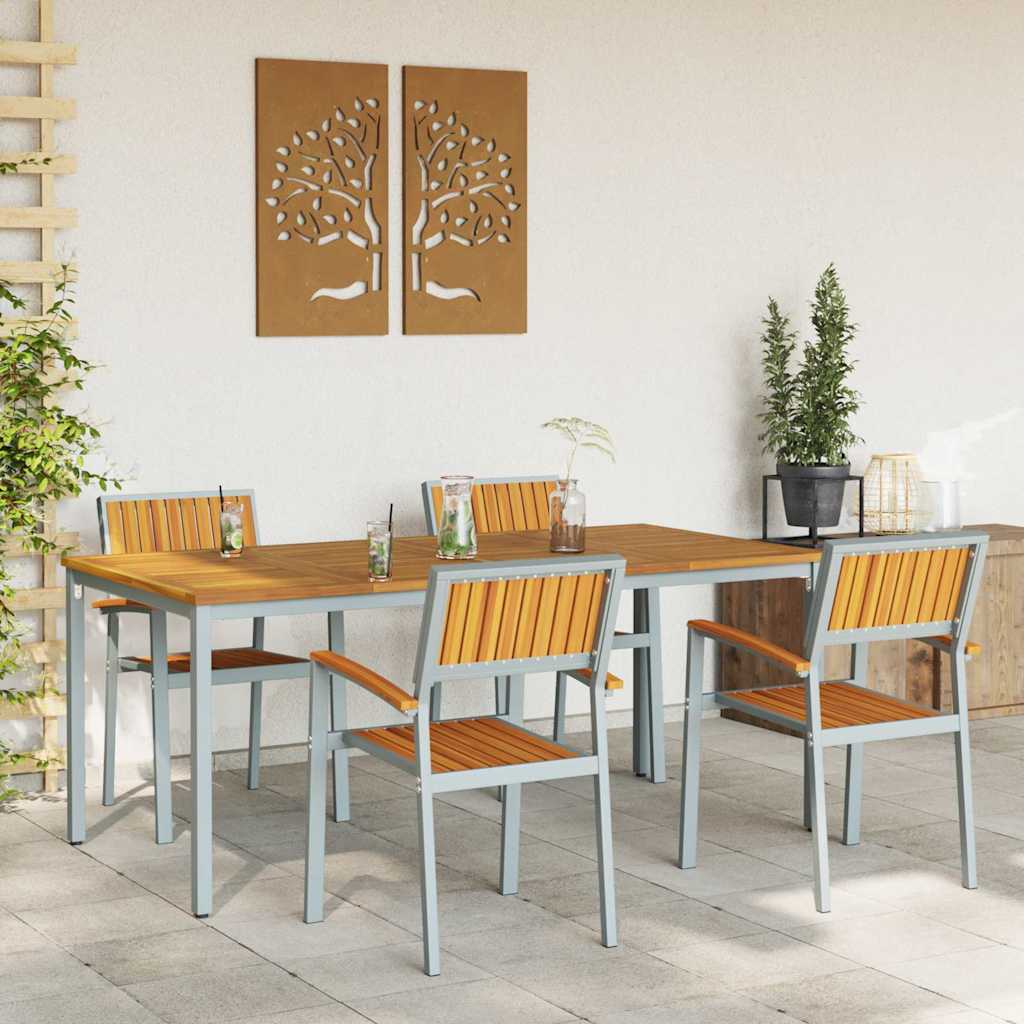 Tuin eettafelset 5 pcs Grijs Massief Acaciahout is nu te koop bij PeponiXL, paradijselijk wonen!