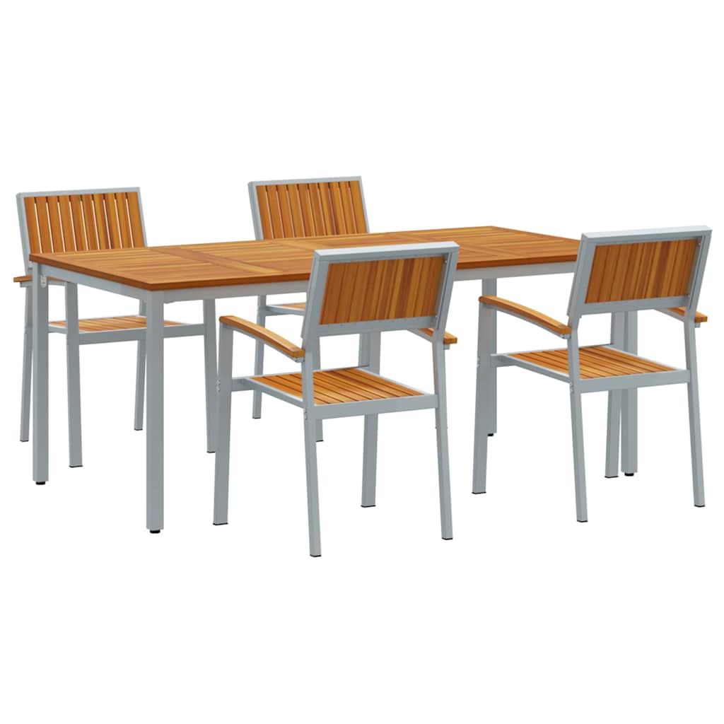 Tuin eettafelset 5 pcs Grijs Massief Acaciahout is nu te koop bij PeponiXL, paradijselijk wonen!