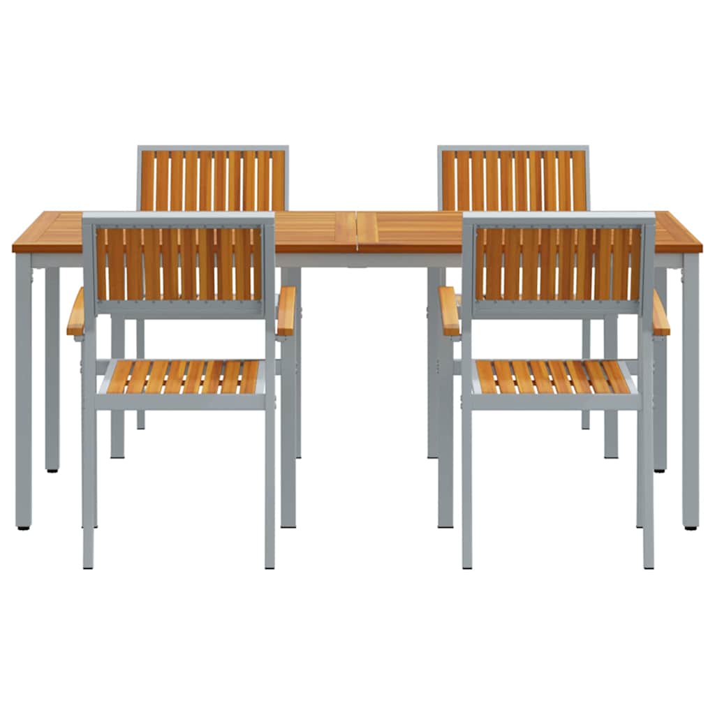 Tuin eettafelset 5 pcs Grijs Massief Acaciahout is nu te koop bij PeponiXL, paradijselijk wonen!