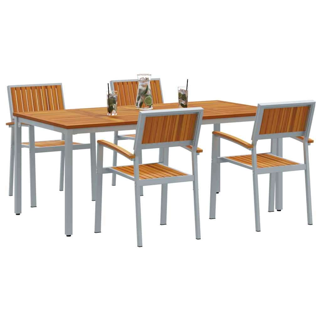 Tuin eettafelset 5 pcs Grijs Massief Acaciahout is nu te koop bij PeponiXL, paradijselijk wonen!