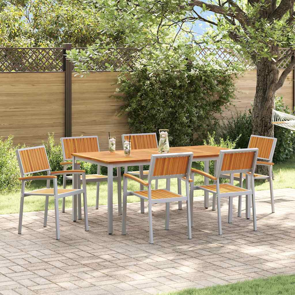 Tuin eettafelset 7 pcs Grijs Massief Acaciahout is nu te koop bij PeponiXL, paradijselijk wonen!