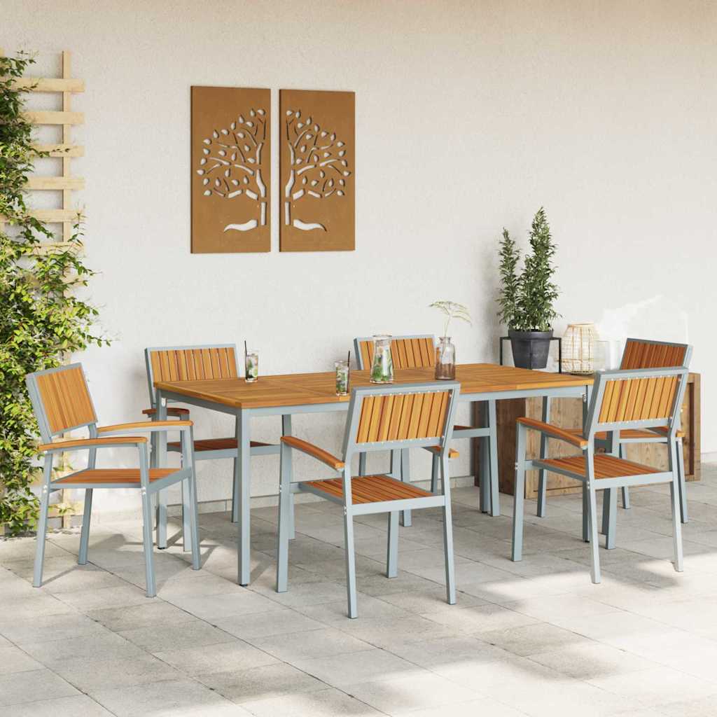 Tuin eettafelset 7 pcs Grijs Massief Acaciahout is nu te koop bij PeponiXL, paradijselijk wonen!
