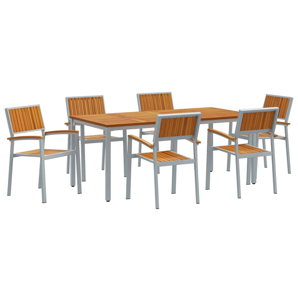 Tuin eettafelset 7 pcs Grijs Massief Acaciahout is nu te koop bij PeponiXL, paradijselijk wonen!
