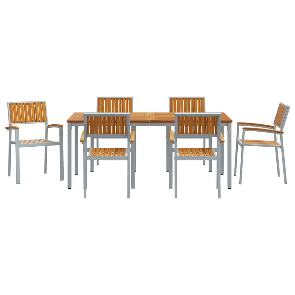 Tuin eettafelset 7 pcs Grijs Massief Acaciahout is nu te koop bij PeponiXL, paradijselijk wonen!