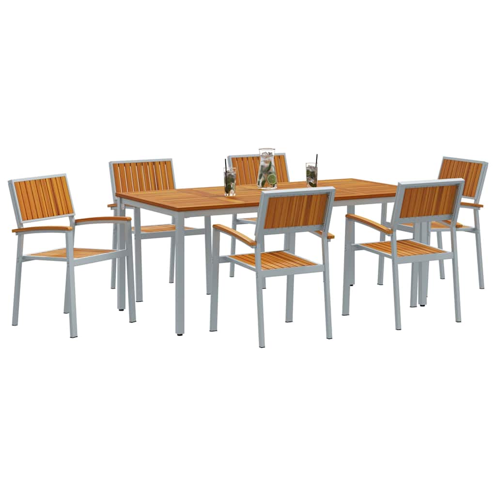 Tuin eettafelset 7 pcs Grijs Massief Acaciahout is nu te koop bij PeponiXL, paradijselijk wonen!