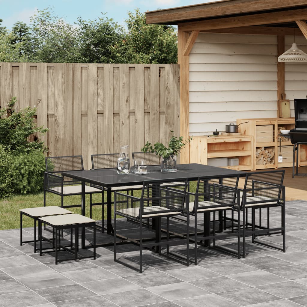 11-delige Tuinset met kussens poly rattan zwart is nu te koop bij PeponiXL, paradijselijk wonen!