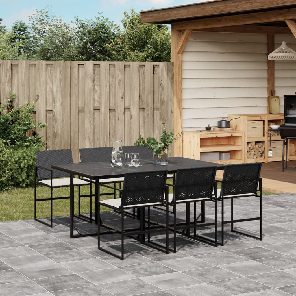 7-delige Tuinset met kussens poly rattan zwart is nu te koop bij PeponiXL, paradijselijk wonen!
