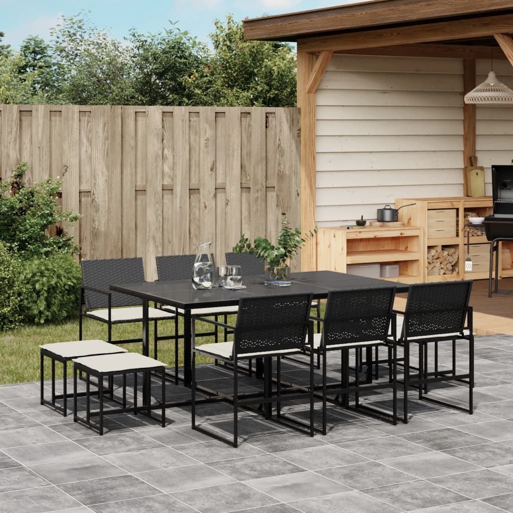 11-delige Tuinset met kussens poly rattan zwart is nu te koop bij PeponiXL, paradijselijk wonen!