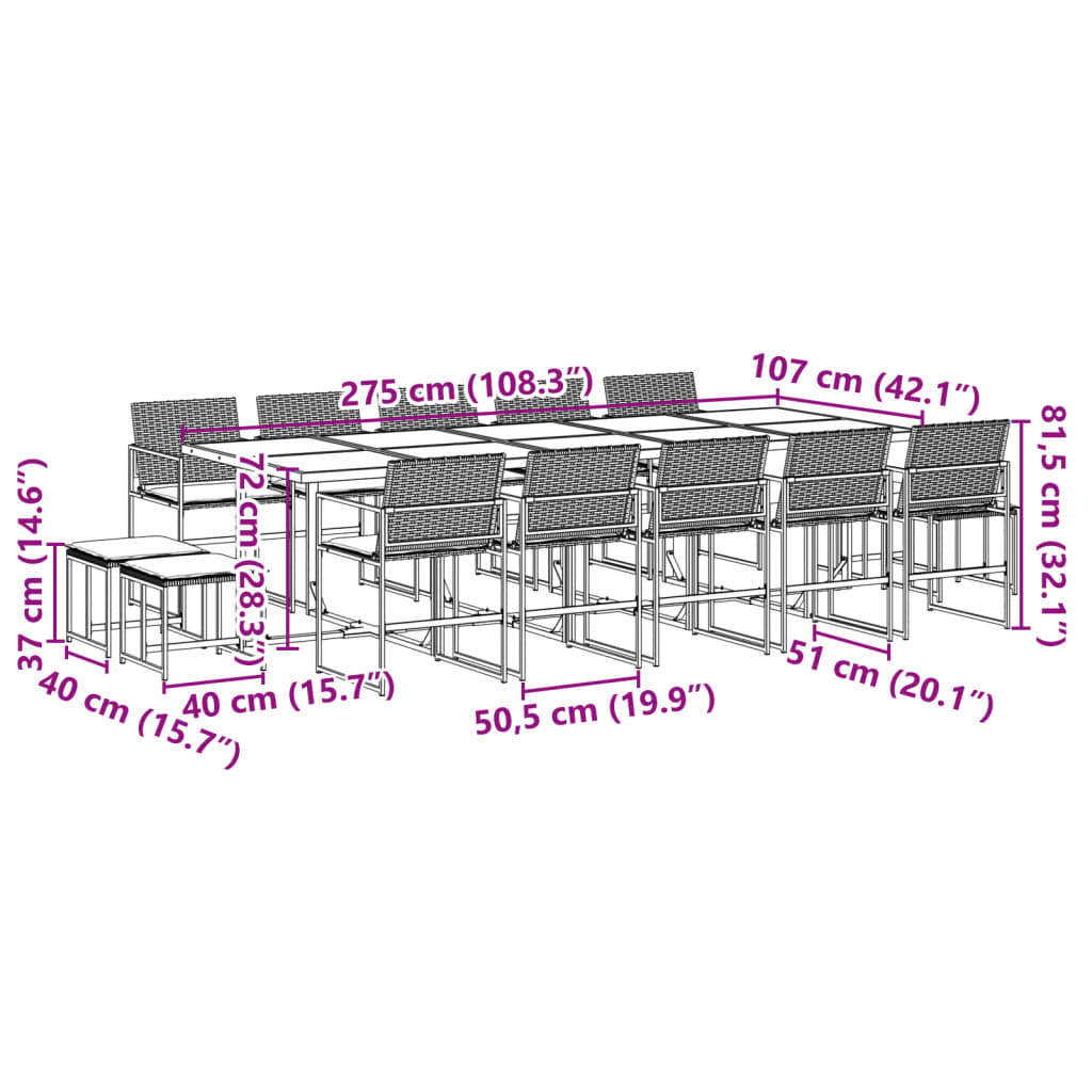 15-delige Tuinset met kussens poly rattan zwart is nu te koop bij PeponiXL, paradijselijk wonen!