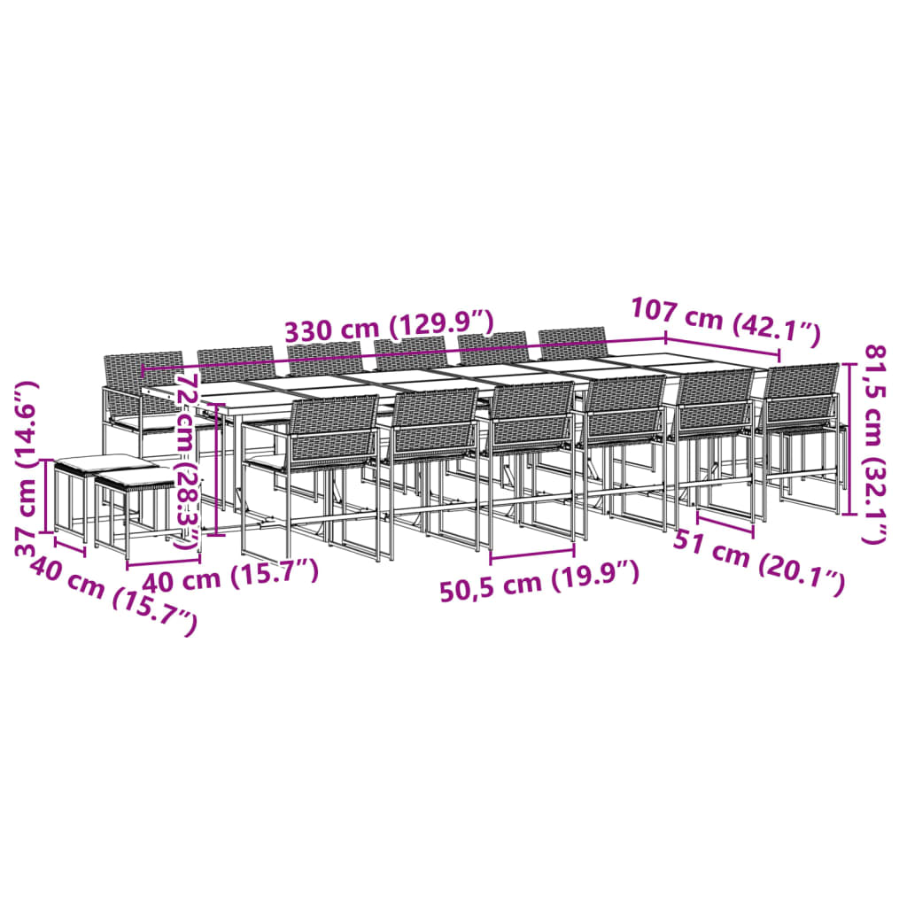 17-delige Tuinset met kussens poly rattan zwart is nu te koop bij PeponiXL, paradijselijk wonen!