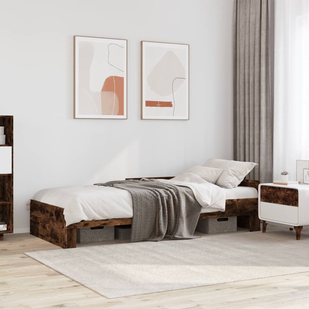 Bedframe zonder matras hout gerookt eikenkleurig 100x200 cm is nu te koop bij PeponiXL, paradijselijk wonen!