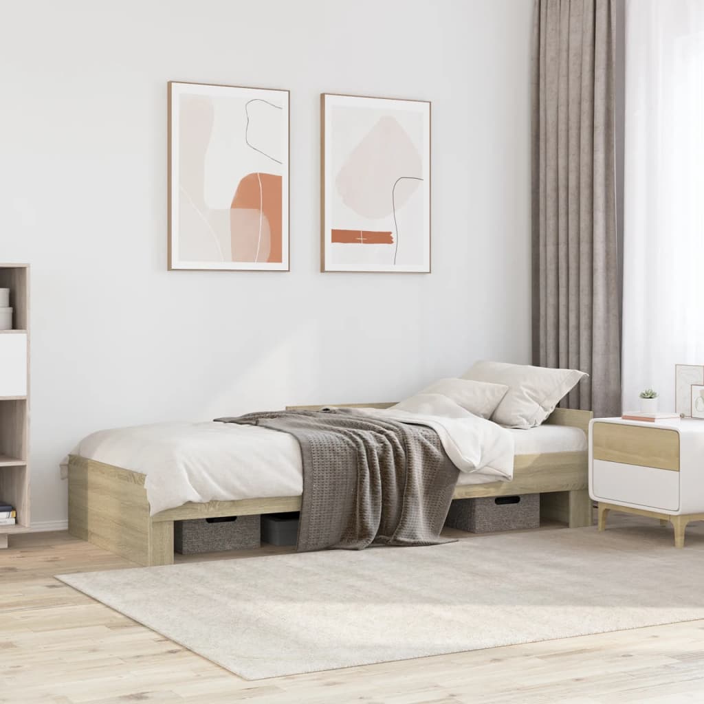 Bedframe zonder matras hout sonoma eikenkleurig 90x200 cm is nu te koop bij PeponiXL, paradijselijk wonen!