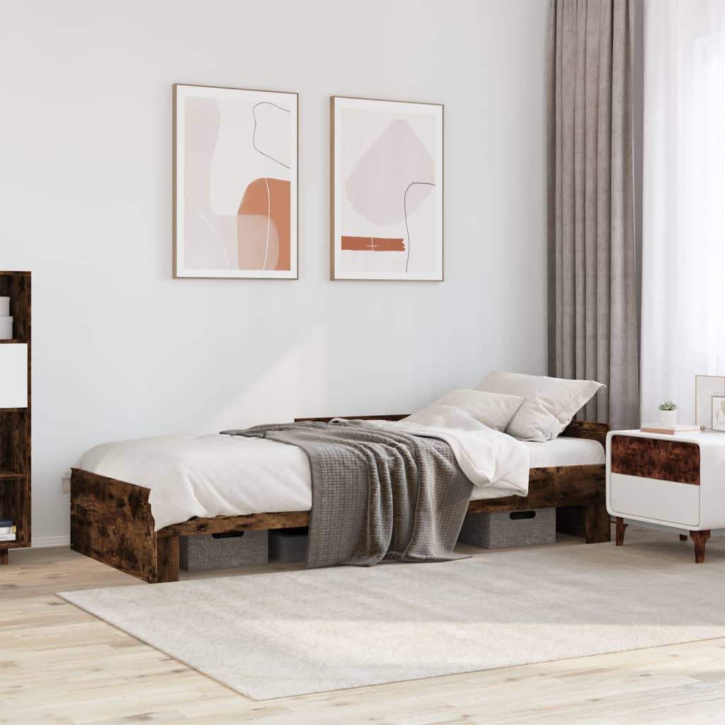 Bedframe zonder matras hout gerookt eikenkleurig 90x190 cm is nu te koop bij PeponiXL, paradijselijk wonen!