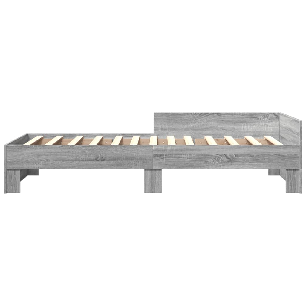 Bedframe bewerkt hout grijs sonoma eikenkleurig 90x190 cm is nu te koop bij PeponiXL, paradijselijk wonen!