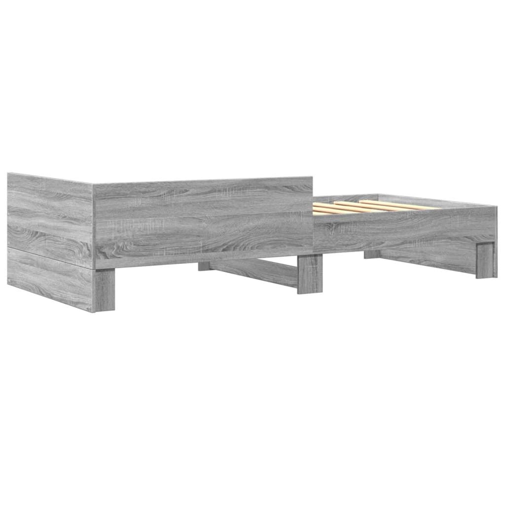 Bedframe bewerkt hout grijs sonoma eikenkleurig 90x190 cm is nu te koop bij PeponiXL, paradijselijk wonen!