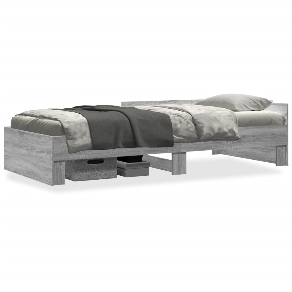 Bedframe bewerkt hout grijs sonoma eikenkleurig 90x190 cm is nu te koop bij PeponiXL, paradijselijk wonen!