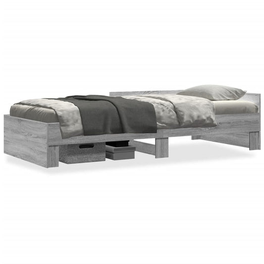Bedframe bewerkt hout grijs sonoma eikenkleurig 90x190 cm is nu te koop bij PeponiXL, paradijselijk wonen!