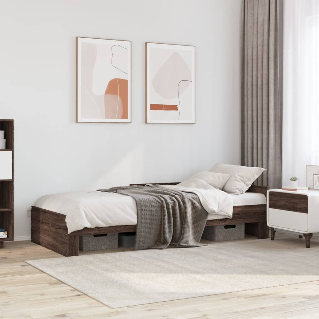 Bedframe zonder matras bewerkt hout bruin eikenkleur 90x190 cm is nu te koop bij PeponiXL, paradijselijk wonen!