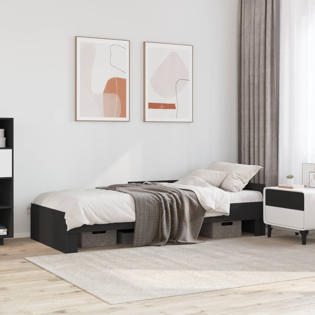 Bedframe bewerkt hout zwart 75x190 cm is nu te koop bij PeponiXL, paradijselijk wonen!