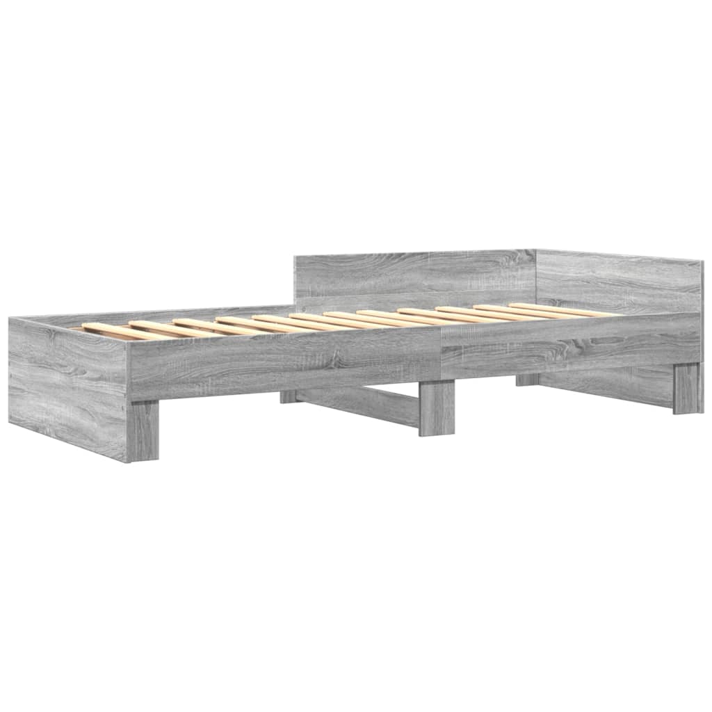 Bedframe bewerkt hout grijs sonoma eikenkleurig 75x190 cm is nu te koop bij PeponiXL, paradijselijk wonen!